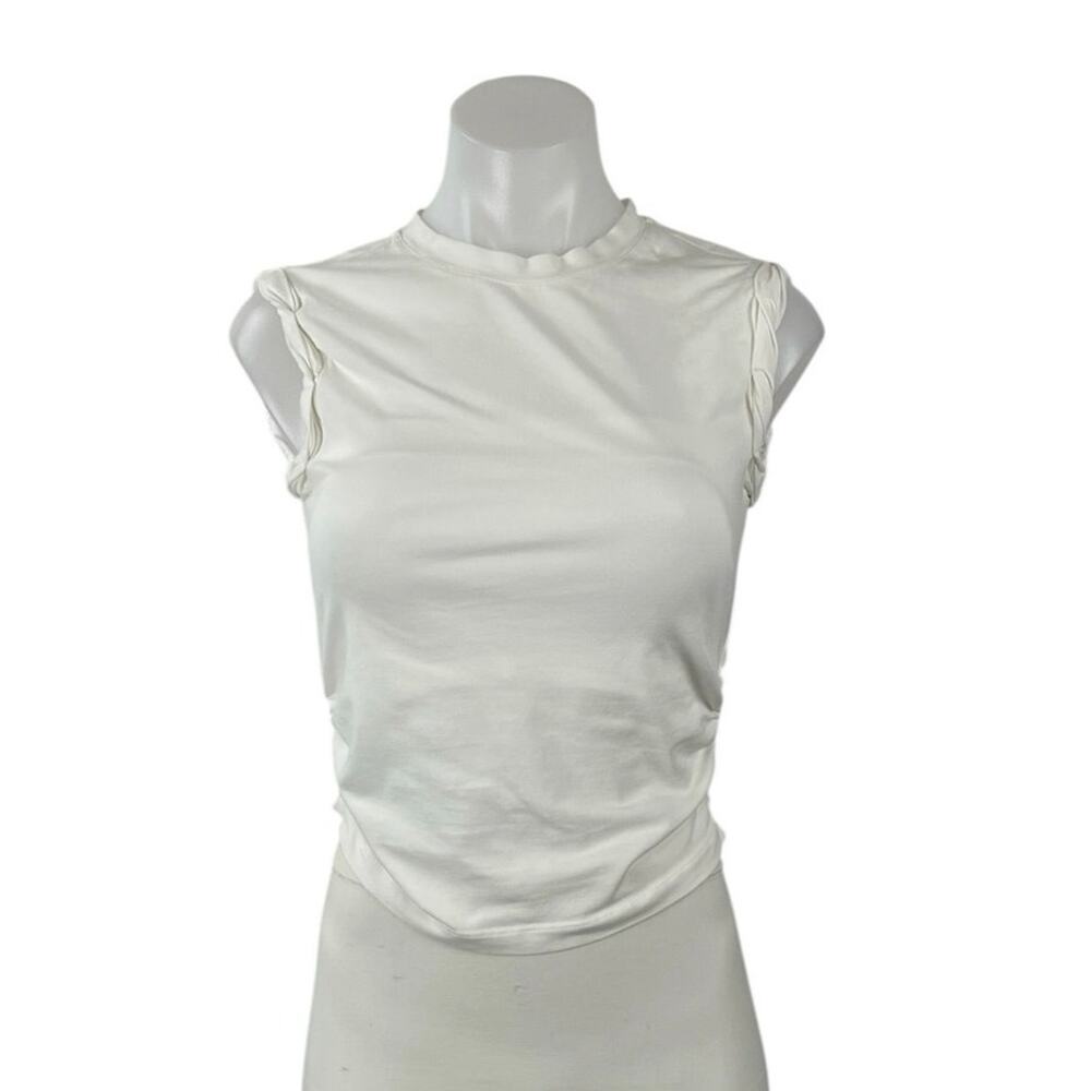 AllSaints White Sleeveless Crew Neck Ruched Knit Muscle Tee Tank Top Size XS